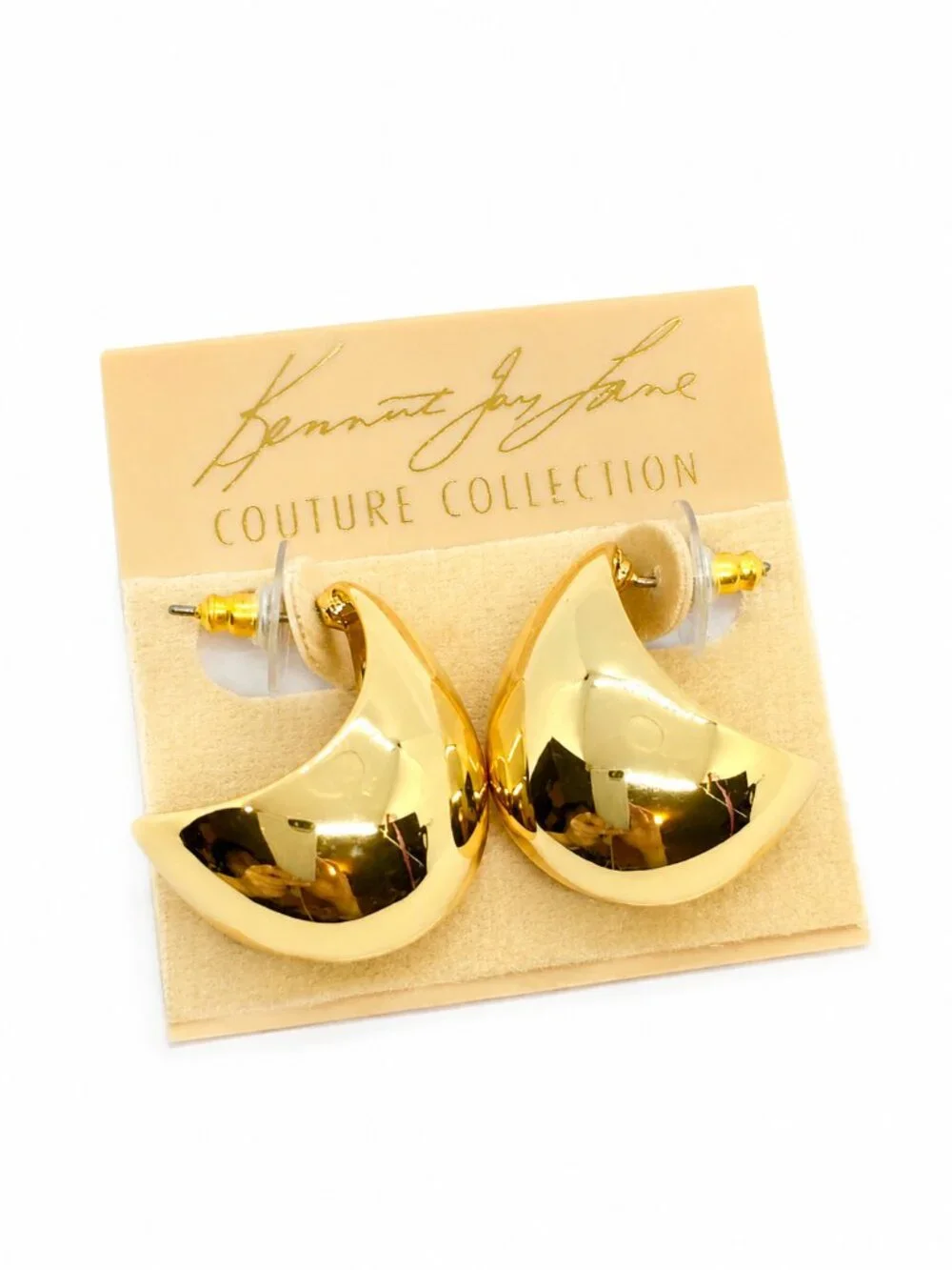 KENNETH JAY LANE EARRINGS Gold Tone Dome J Hoop Couture Collection - Picture 4 of 8